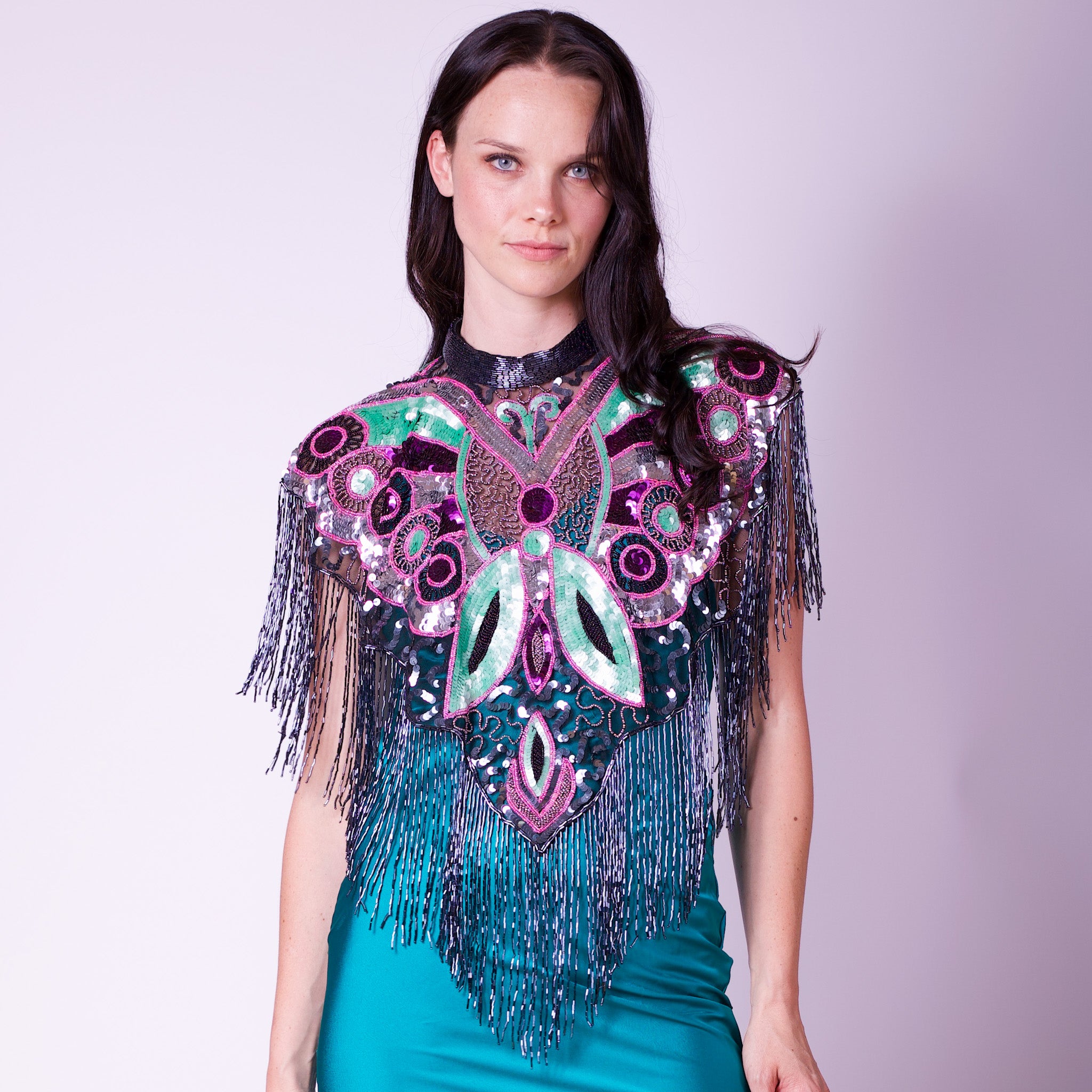 Capa bordada flecos flecos BUTTERFLY