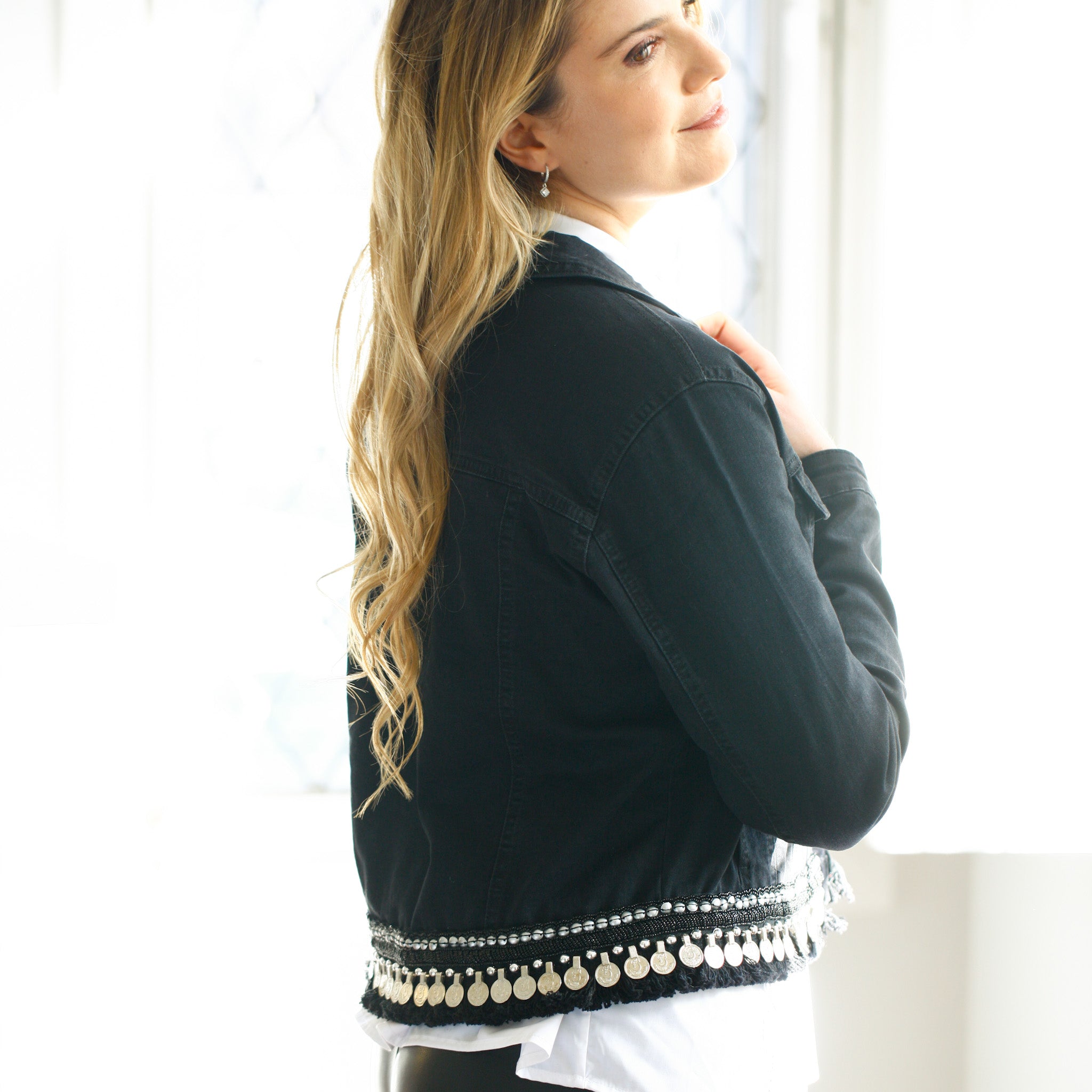 Chaqueta Denim Coin Border high metal BLACK