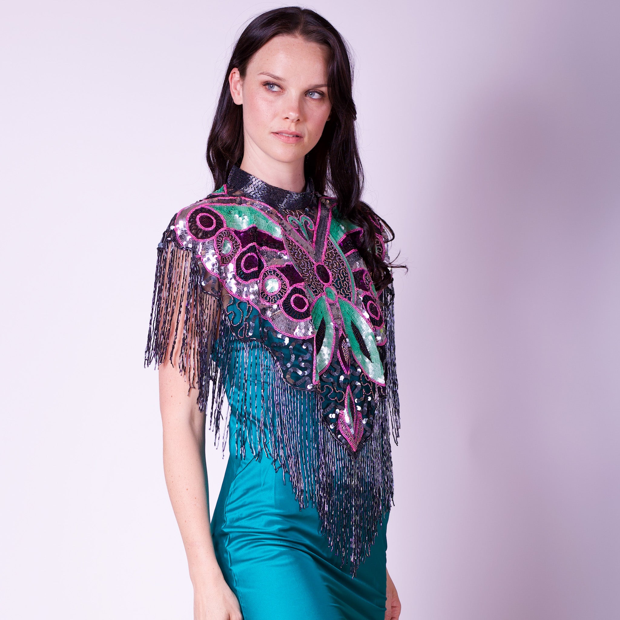 Capa bordada flecos flecos BUTTERFLY