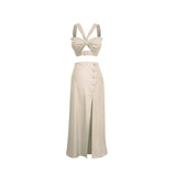 Conjunto DE LINO TOP Y FALDA CRUDO