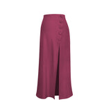 Falda Lino Botones crudo burdeo