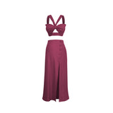 Conjunto DE LINO TOP Y FALDA burdeo
