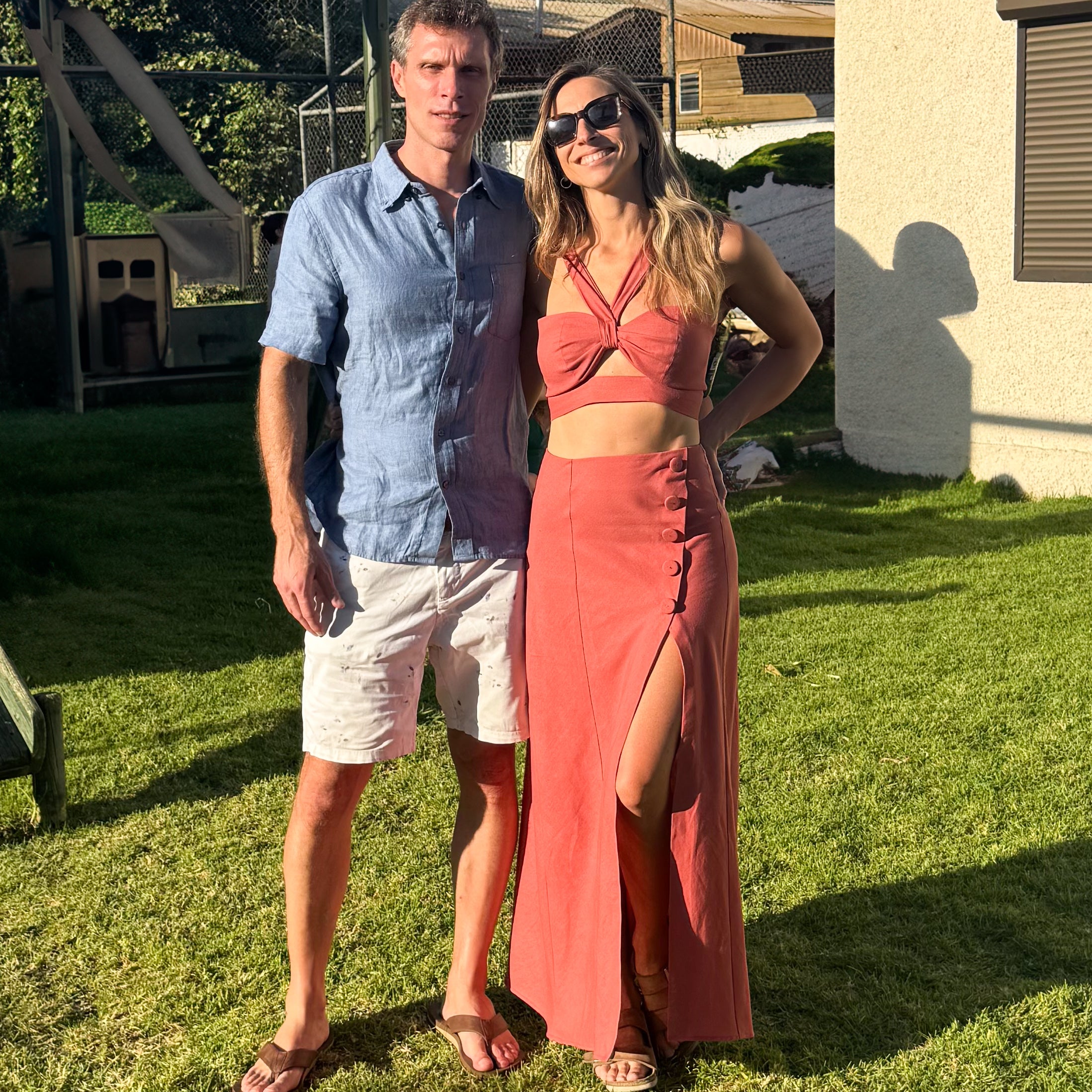 Conjunto DE LINO TOP Y FALDA LADRILLO