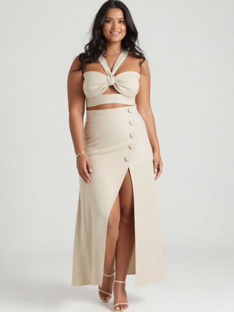 Conjunto DE LINO TOP Y FALDA CRUDO