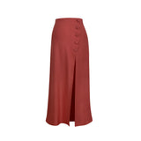 Conjunto DE LINO TOP Y FALDA LADRILLO