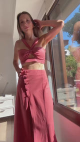 Conjunto DE LINO TOP Y FALDA LADRILLO