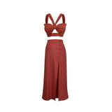 Conjunto DE LINO TOP Y FALDA LADRILLO