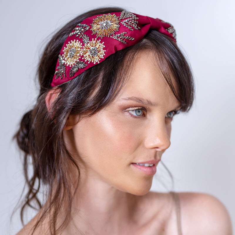 Cintillo diadema bordado boho wine
