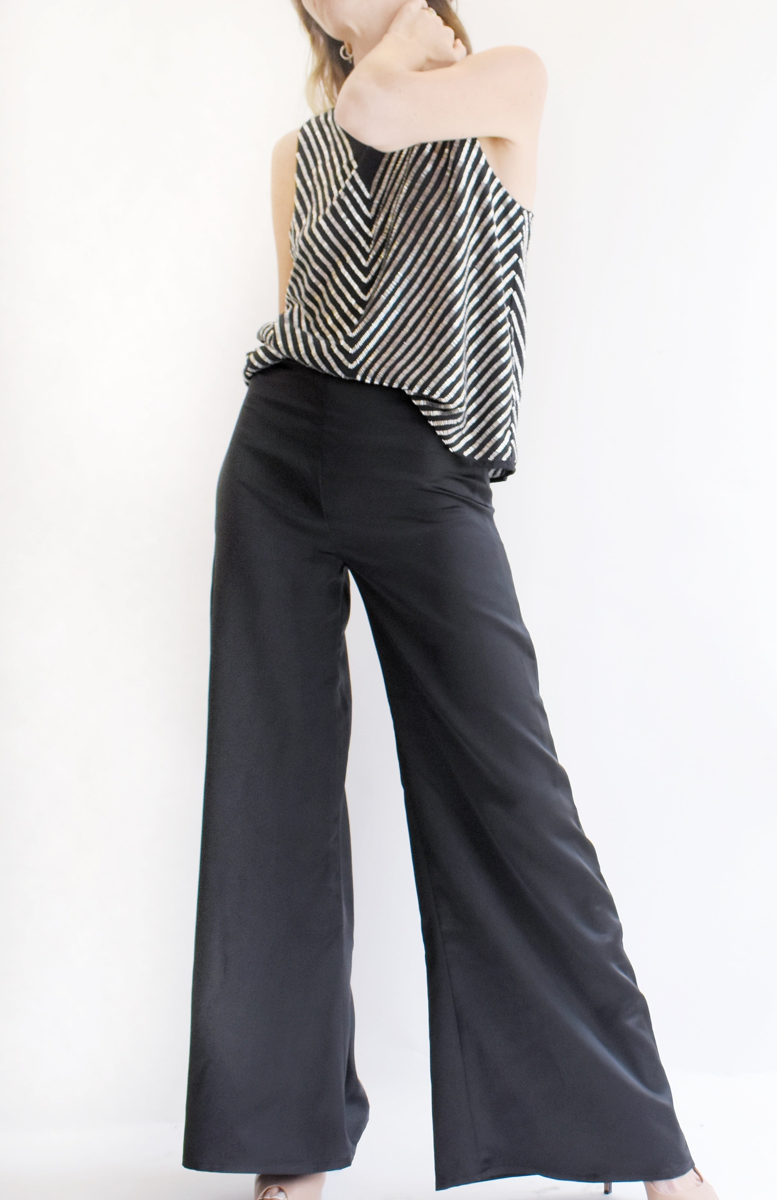 Pantalón Palazzo Negro Tiro alto