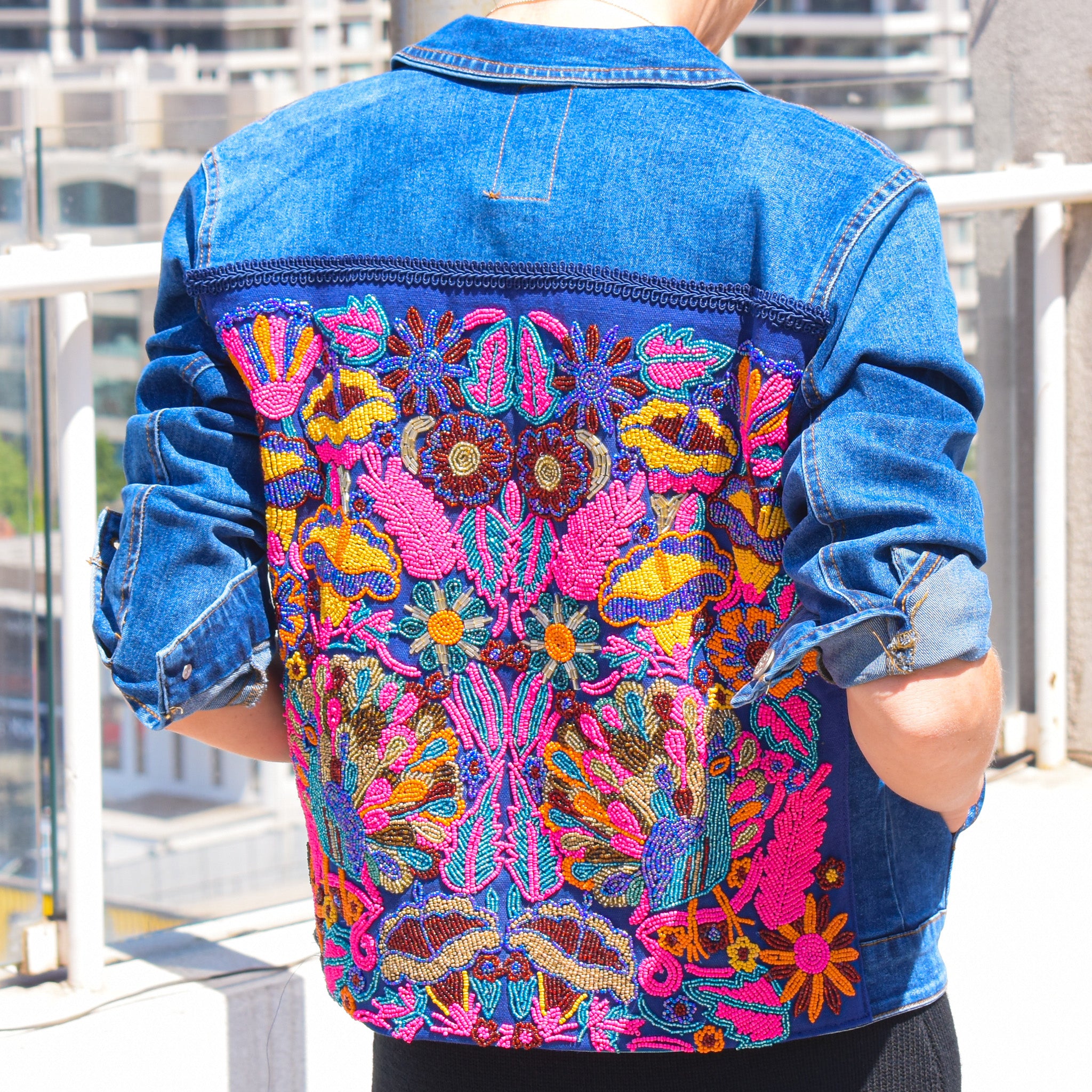 CHAQUETA AZUL PAVO REAL PIEDRAS OTOMI