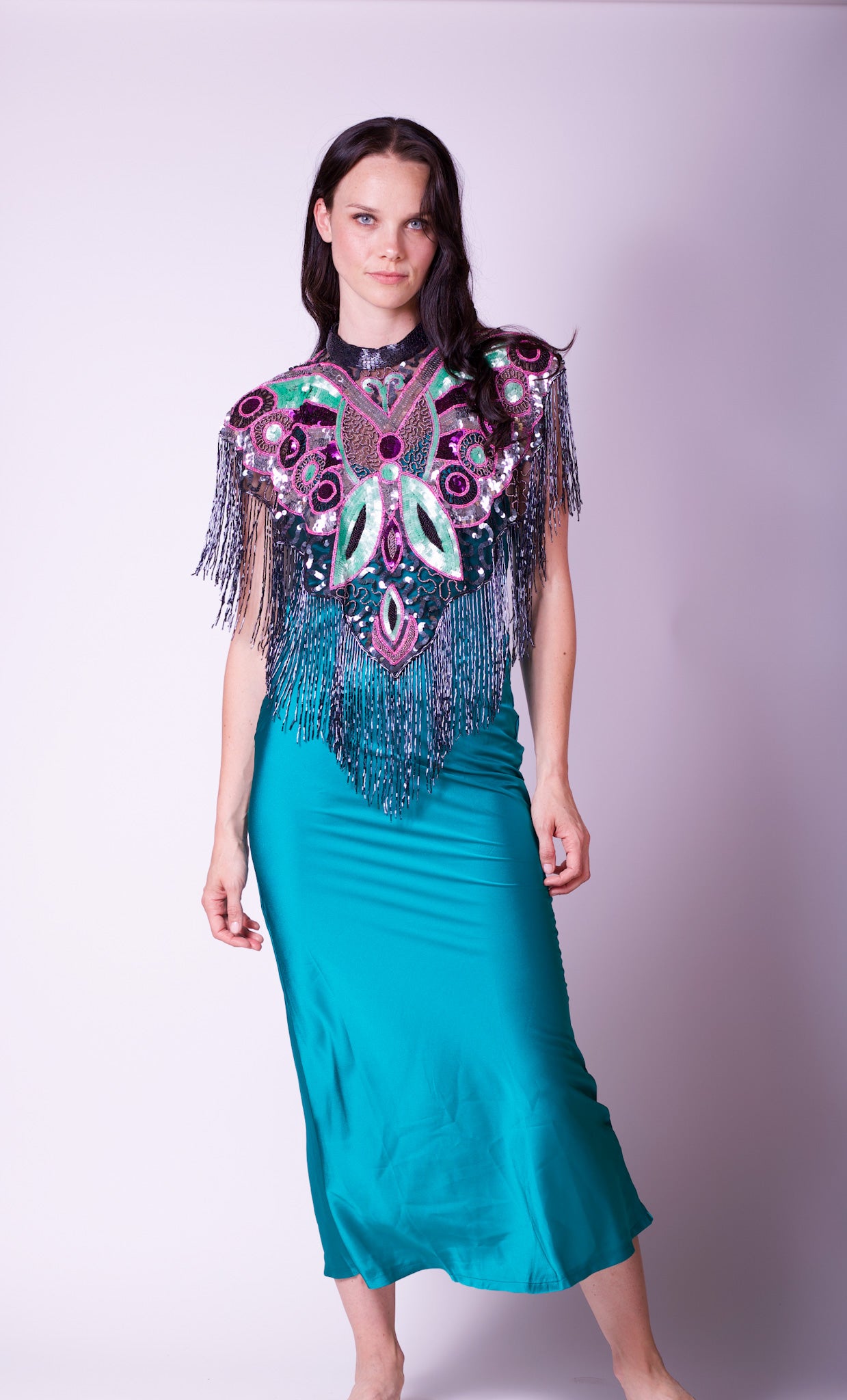 Capa bordada flecos flecos BUTTERFLY