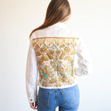 Chaqueta BLANCA PAVO REAL Otomi full con cascadas colgantes