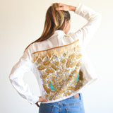 Chaqueta BLANCA PAVO REAL Otomi full con cascadas colgantes